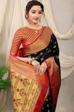 Thumbnail for Jyoti Fashion Women's Black Banarasi Silk Zari Woven Saree with Blouse - Distacart