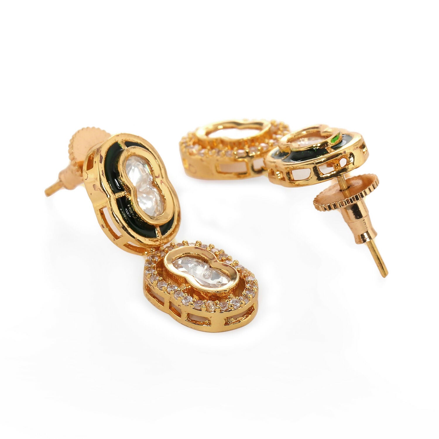 Duet Mufli Meenakari and Diamond Gold-Plated Earrings (Gold) - Ruby Raang - Distacart