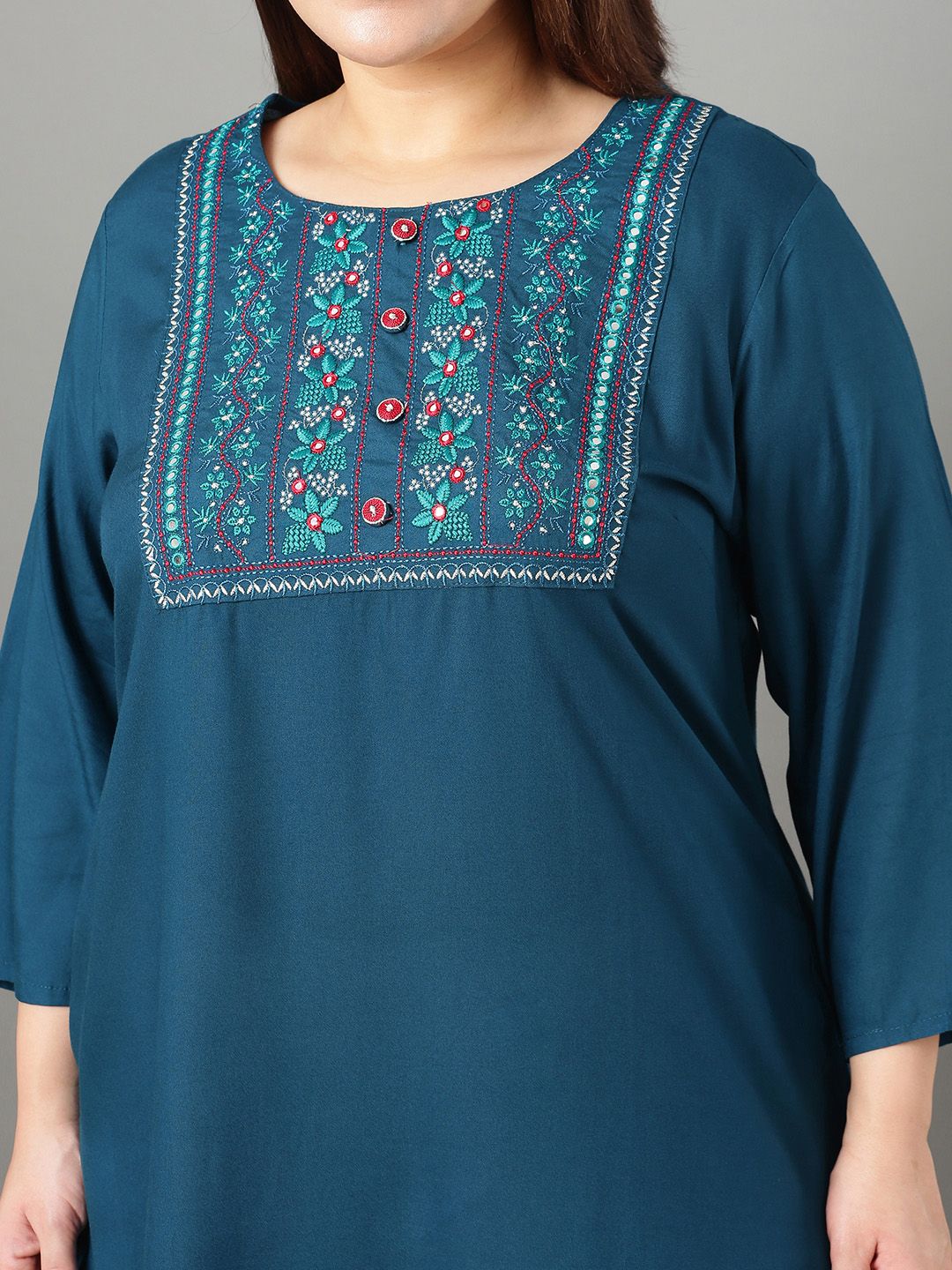 Sztori Plus Size Floral Yoke Design Thread Work Straight Kurta - Distacart