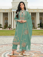 Thumbnail for Anaita Sky Blue Cotton Stitched Suit with Embroidery Viscose Multi Thread Work - Distacart
