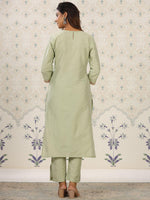 Thumbnail for Ode by House of Pataudi Women Floral Embroidered Flared Sleeves Mirror Work Kurta - Distacart