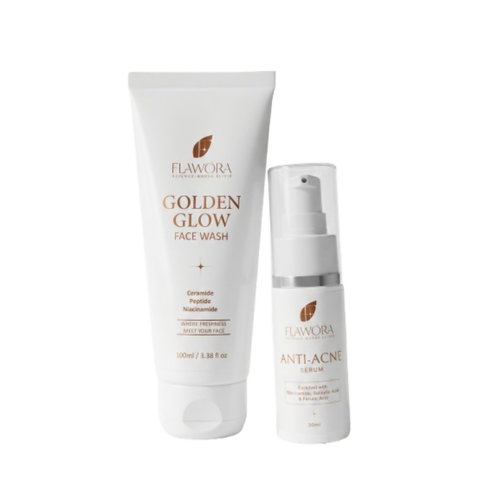 Flawora Set of Golden Glow Face Wash and Anti Acne Serum - Dista