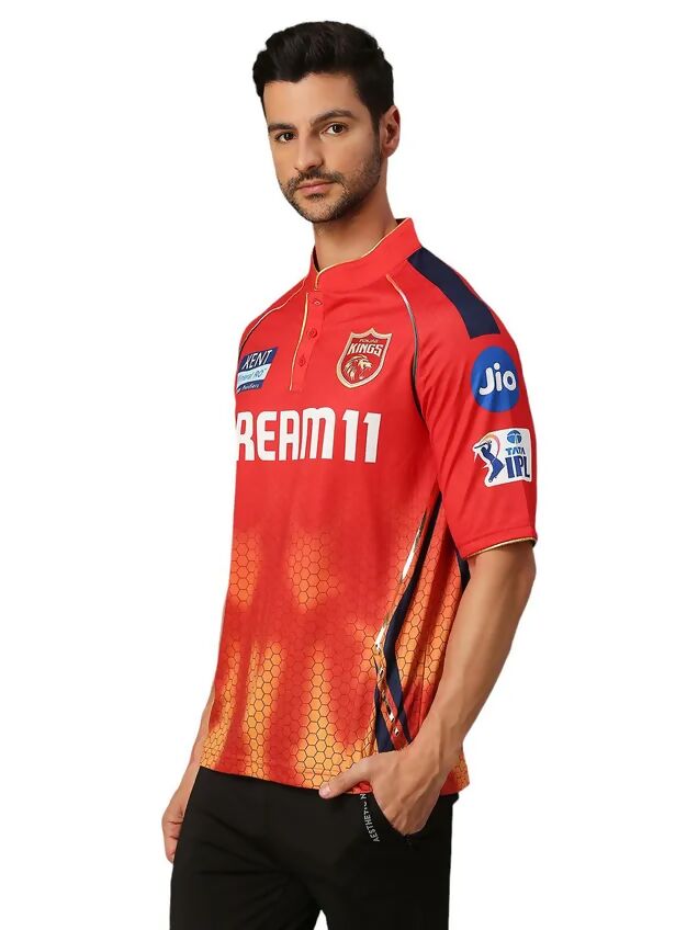 Punjab Kings Men Red Printed Half Sleeves Jersey - Distacart