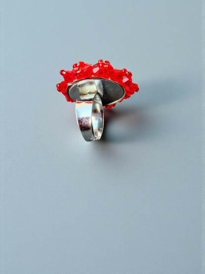 Inhanns Rang-E-Roshan Adjustable Ring – Handmade Crystal Statement Ring - Red Big - Distacart