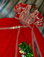Thumbnail for Preksha Creation Indian Stylist Exclusive Fancy Party Wear Fiyona Silk Lehenga Saree With Heavy Work Blouse And Belt - Red - Distacart