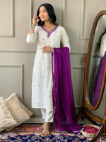 Thumbnail for Partywear Designer Ryon Slub Black Stitched Suit With Dupatta - Tanisha - Distacart