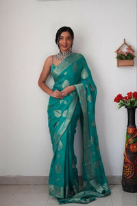 Thumbnail for Malishka Cotton Silk Jacquard Ready To Wear Saree With Blouse Piece - Rama - Distacart