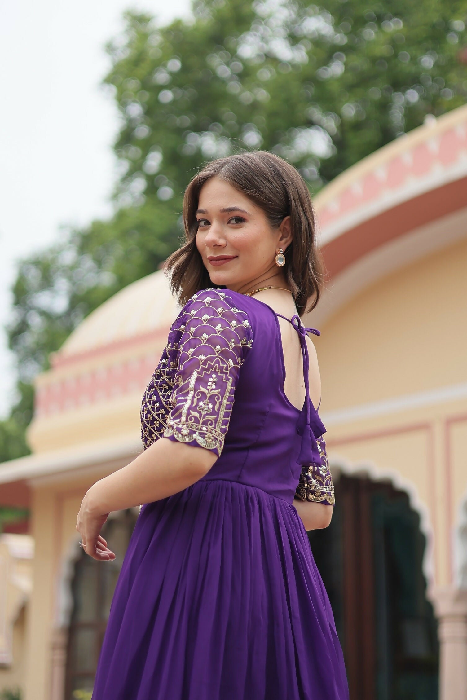 Joban Fashion Purple Georgette Sequence Embroidery Work Gown