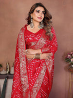 Thumbnail for Aastha Fashion Red Pure Dola Silk Handmade Original Bandhej Saree - Distacart