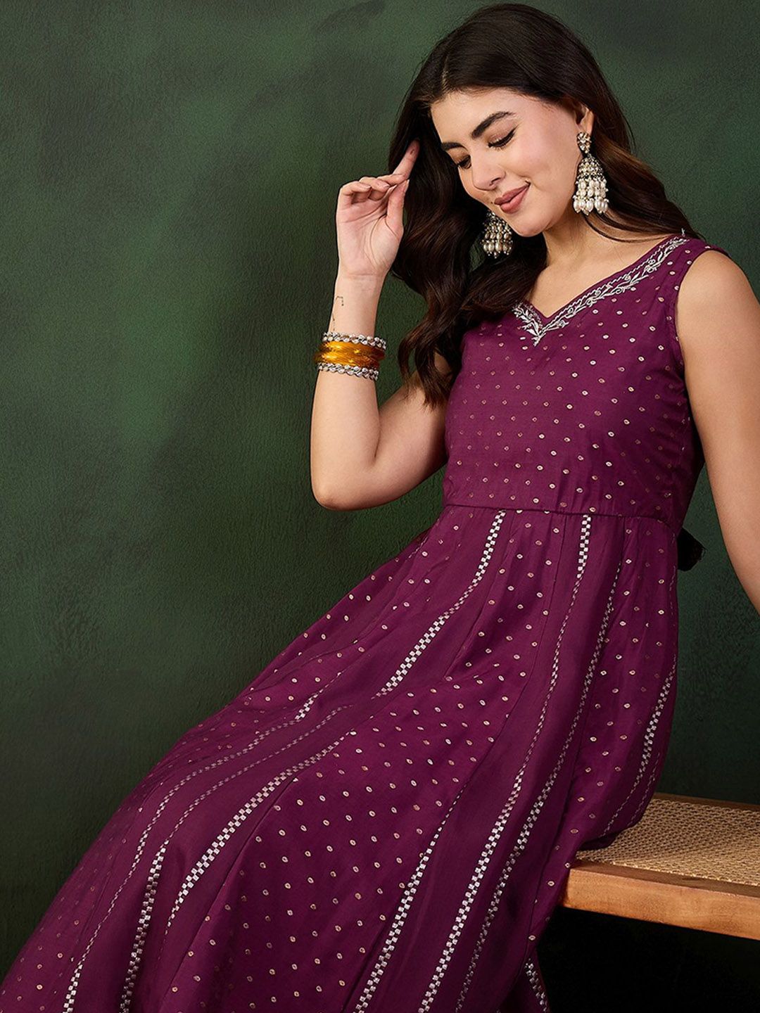 Sangria Woven Design Anarkali Kurta - Distacart
