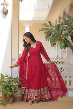 Thumbnail for Aastha Fashion Women's Rani Pink Faux Georgette Sequins Embroidered Anarkali Dress with Dupatta - Distacart
