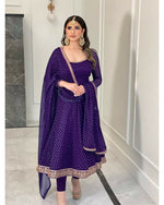 Thumbnail for Teeya Creation Purple Color Bandhani Print With Embroidery Work Functional Wear Gown