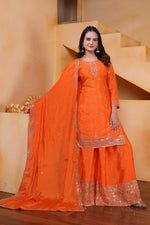 Thumbnail for Joban Fashion Orange Silk Embroidered Sharara Set - Distacart