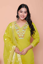 Thumbnail for Miravan Womens Muslin Yellow Kurta And Palazzo With Dupatta Set - Distacart