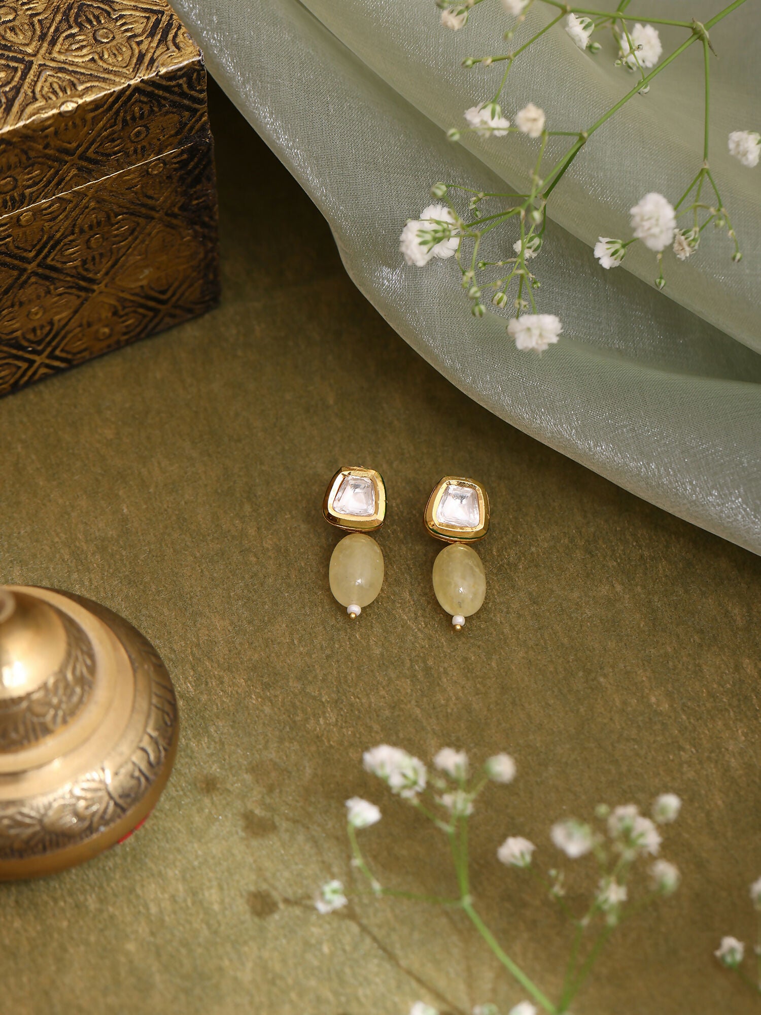 Ruby Raang Yellow Kundan Studs