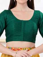 Thumbnail for Joban Fashion Bottle-Green Dupion Silk Elbow Sleeveless Front Open Blouse