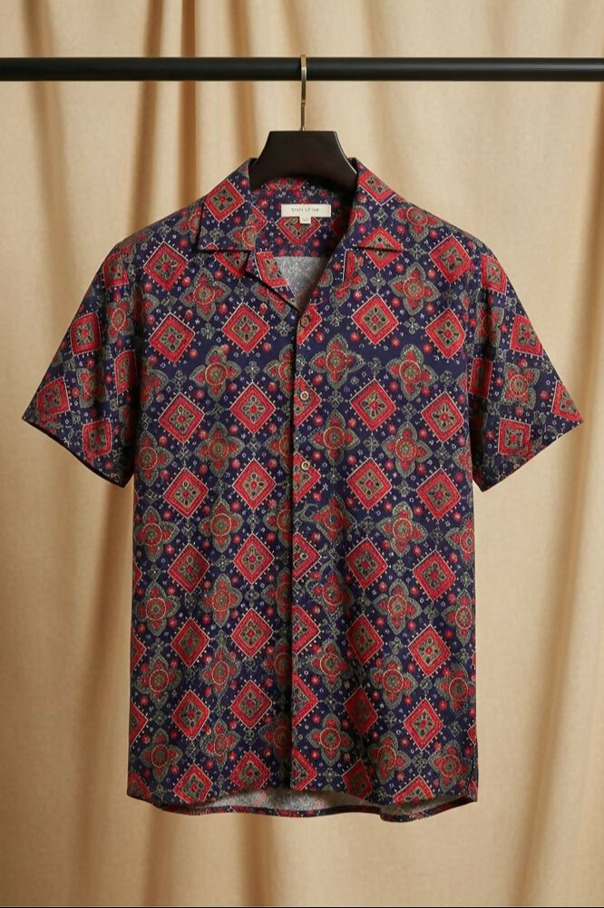 Solace — Red Ajrakh Cotton Shirt by Hilo Design - Dista