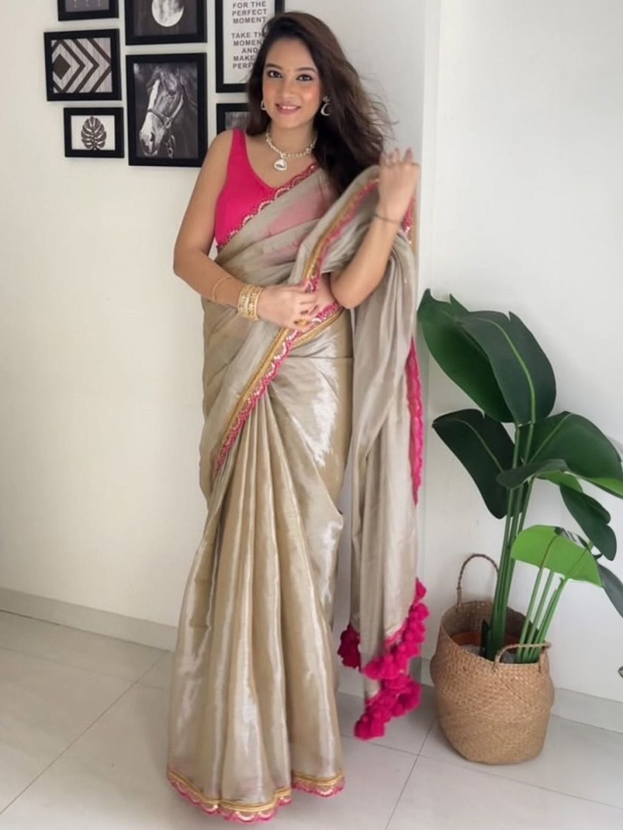 Anouk Embroidered Tissue Saree - Distacart