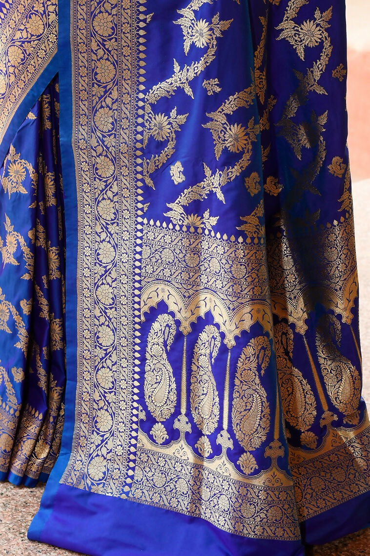 Joban Fashion Ink Blue Banarasi Soft Pure Handloom Banarasi Silk Saree