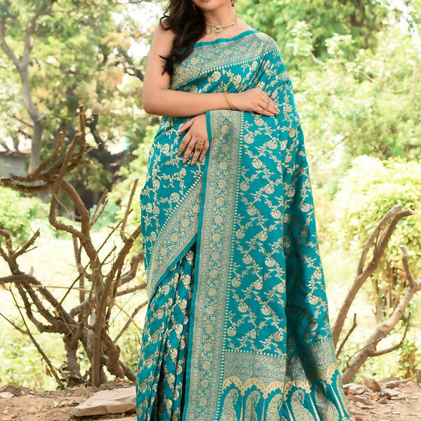Joban Fashion Green Banarasi Soft Pure Handloom Banarasi Silk Saree