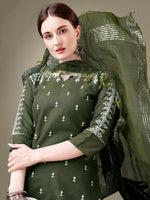 Thumbnail for Jyoti Fashion Women's Dark Green Cotton Blend Embroidery & Sequence work Kurta with Trouser & Dupatta - Distacart