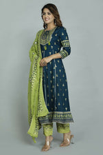 Thumbnail for Alvano Women's Stylish Anarkali Kurti with Pant and Dupatta for Women and Girls (Teal) - Distacart