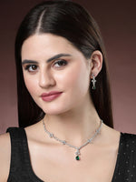 Thumbnail for NVR Women's Silver-Plated Green American Diamond Studded Jewellery Set - Distacart