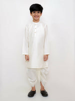 Thumbnail for Lil Drama Genda Phool White Kurta and Dhoti with Mustard Jacket Set for Boys