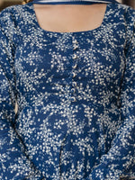 Thumbnail for Anouk Blue Floral Printed Empire Pure Cotton Anarkali Kurta With Pyjama & Dupatta