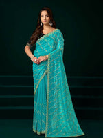Thumbnail for Joban Fashion Turquoise Net Party Wear Sarees - Distacart