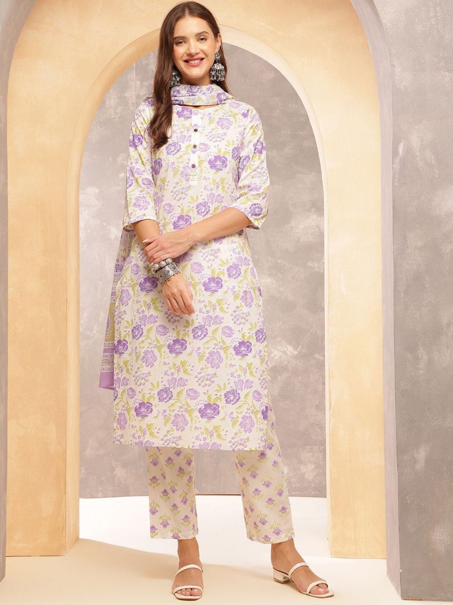 Anouk Women Ethnic Motifs Printed Regular Pure Cotton Kurta with Trousers & With Dupatta - Distacart