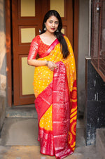 Thumbnail for Yellow Jute Silk Printed Saree with Unstitched Blouse - Hiral Fashion - Distacart