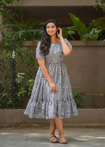 Thumbnail for Preksha Creation Georgette Floral Printed Women Grey Short Gown - Distacart