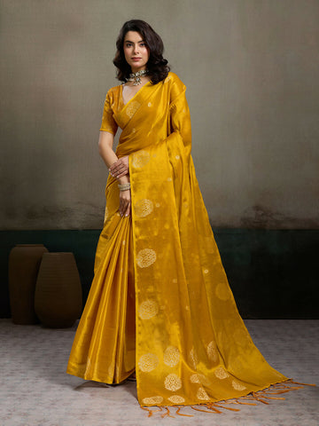 Shree Shyam Fashion Mustard Yellow Tissue Silk Saree - Distacart