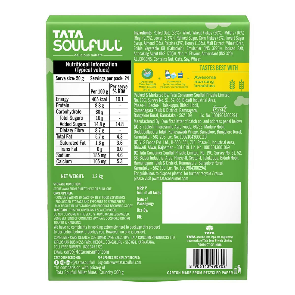 Tata Soulfull Millet Muesli Crunchy Breakfast Cereals - Distacart