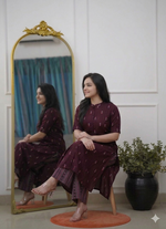 Thumbnail for Teeya Creation Sophisticated Wine Colored Straight Kurta With Printed Palazzo Set - Dista