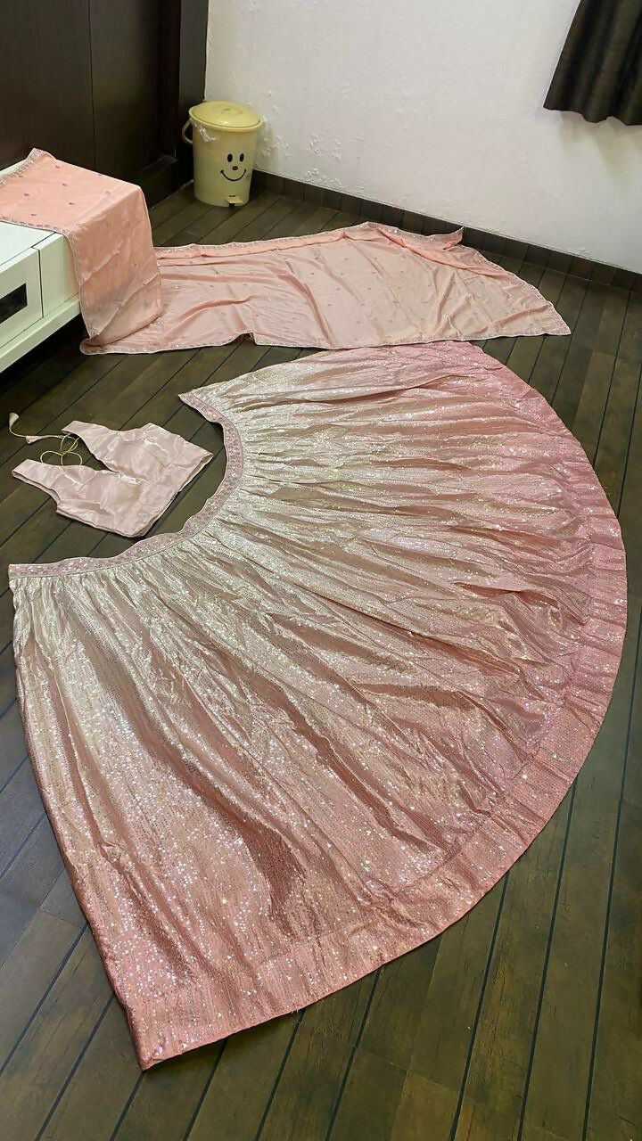 Jyoti Fashion Women's Peach Satin Silk Sequins Designer Lehenga Choli Set - Distacart