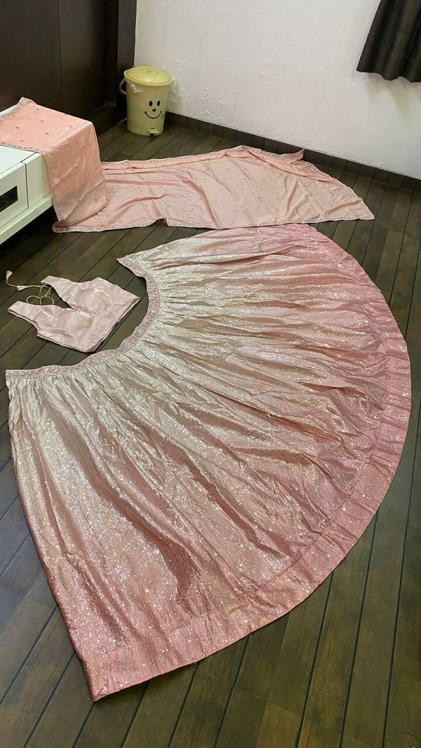 Jyoti Fashion Women's Peach Satin Silk Sequins Designer Lehenga Choli Set - Distacart