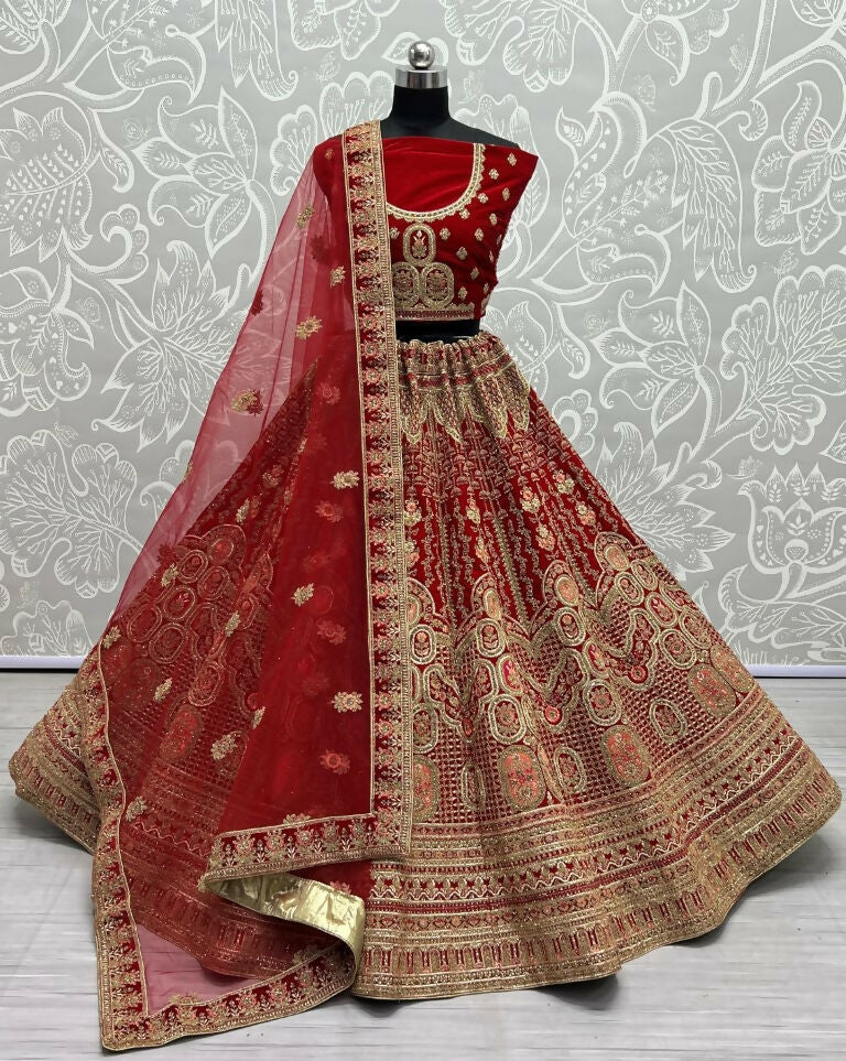 Red velvet wedding lehenga hotsell