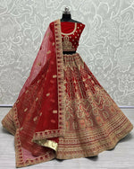 Thumbnail for Jyoti Fashion Women's Red Velvet Multi Thread Embroidered with Zircon Diamond Wedding Lehenga Choli - Distacart