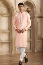 Thumbnail for Raivat Ethnic Banarasi Art Silk Mirror Work Kurta Pajama In Pink Colour