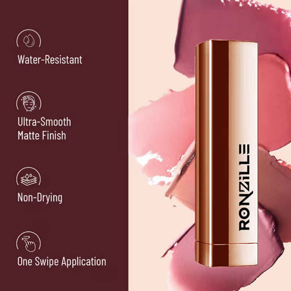 Ronzille Natural Colored Long Stay Matte Lipstick - Shade 12 - Dista
