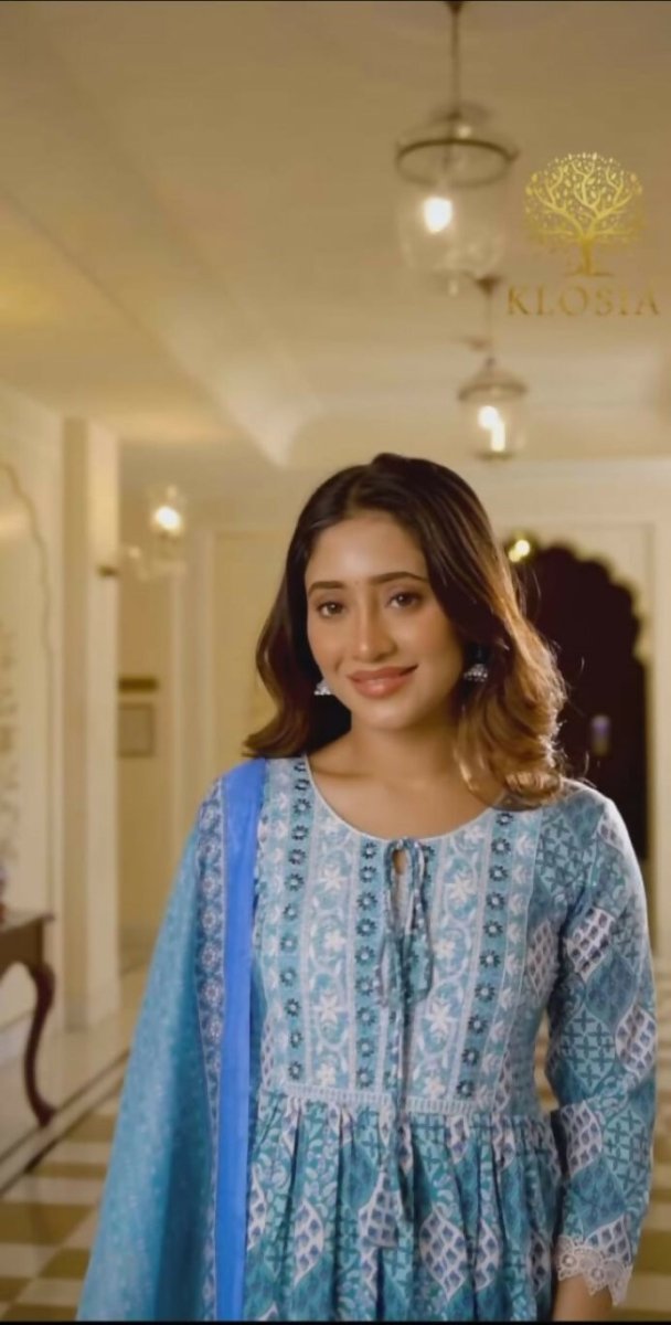 Alvano Women's Aliya Cut Kurti with Pant and Dupatta set Cotton Printed (Blue) - Distacart