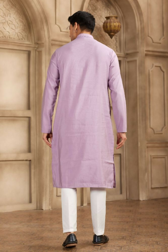 Raivat Ethnic Banarasi Art Silk Mirror Work Kurta Pajama In Purple Colour