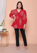 Thumbnail for Miravan Womens Red Bandhani Printed Cotton Butterfly Design Top - Dista