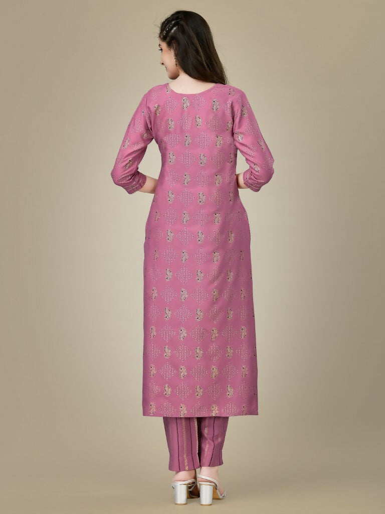 Jyoti Fashion Women's Purple Rayon Embroidered Kurta Pant Set - Distacart