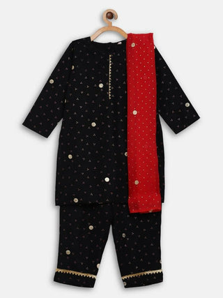 Ahalyaa Black Crepe Kids Kurta Pants With Dupatta For Girls - Distacart