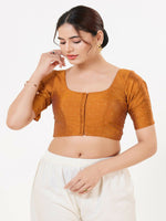 Thumbnail for Joban Fashion Mustard Taffeta Silk Elbow Sleeveless Front Open Blouse