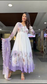 Thumbnail for Teeya Creation Multi Color Faux Georgette Digital print With Embroidery Gown