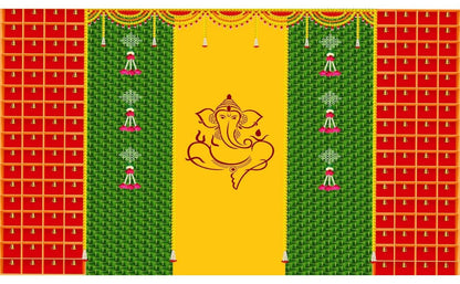 Sri Yagnaa Decoration M 34 – Ganesh Backdrop Cloth with Bells, 8 x 5 Ft - Dista